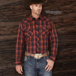 Wrangler Retro Men's 100% Cotton Plaid Print Long Sleeve Snap Flannel